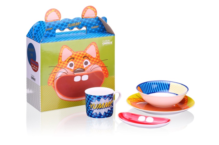 Porcelana kot zestaw, kubek miska talerz półmisek, naczynia dla dzieci z kotem