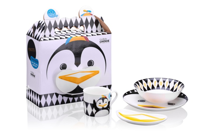Porcelana dla dziecka - pingwin zestaw 4 elementy, kubek miska talerz półmisek