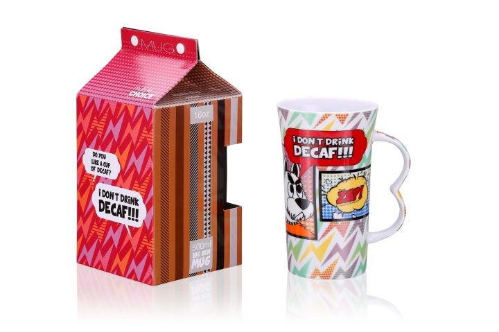 Kubek wysoki, komiks, decaf, śmieszny piesek, utwardzona porcelana, prezent, ozdobne pudełko