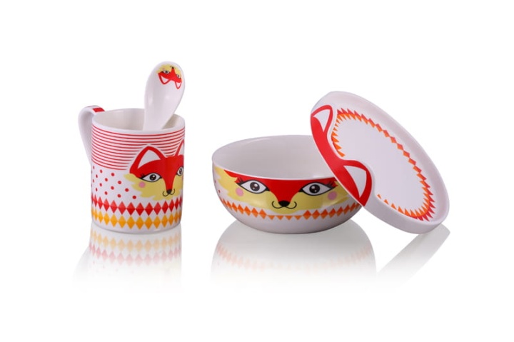 4 elementowy zestaw porcelanowy dla dzieci z liskiem