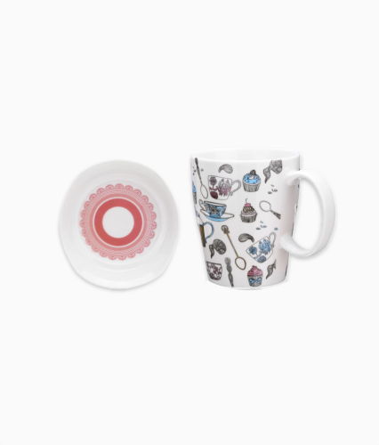 Utwardzona porcelana, kubek, wzory wzorki, uroczy, podstawka, zestaw 2 elementy