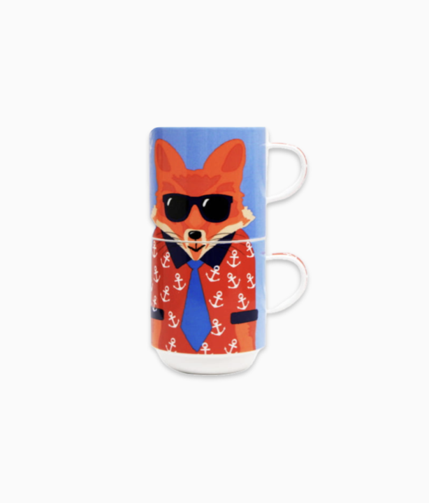 Zestaw kubków z porcelany, Lis hipster