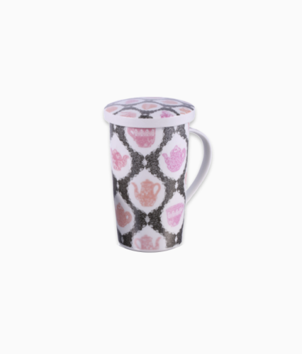 Kubek porcelanowy z zaparzaczem czarno różowy