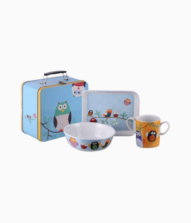 Naczynia dla dzieci porcelana sówki w walizce sowy